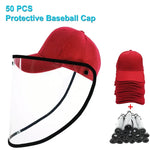 50 PCS Casquette de Baseball Masque de Protection Anti-Salive, Anti-Postillon, Anti-Buée, Anti-Huile avec Visière Amovible, Lot de 50 Casquettes Masques, 50 PCS Casquettes Masques/Rouge