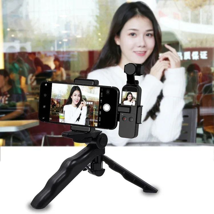Support de fixation pour smartphone PULUZ, fixation 1/4 pouce, support de montage + trépied pliable pour DJI OSMO Pocket / Pocket 2, pince + trépied
