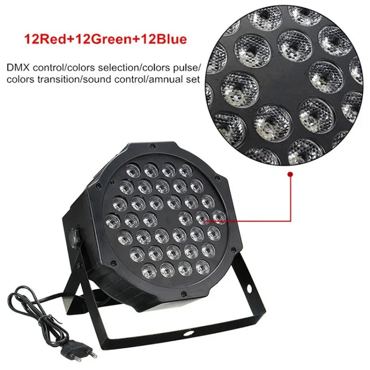 Projecteur PAR LED DMX512 RGB 36W 36 LEDs avec télécommande, stroboscope + contrôle sonore + autopropulsé, AC 100-240V, RGB avec télécommande