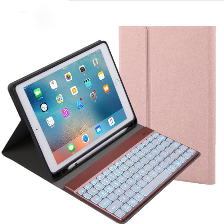 Clavier Bluetooth détachable 508A + Étui tablette en cuir à rabat horizontal avec support et rétroéclairage coloré pour iPad Pro 9,7 pouces, iPad Air, iPad Air 2, iPad 9,7 pouces (2017), iPad 9,7 pouces (2018), 508A Bleu, 508A Or Champagne
