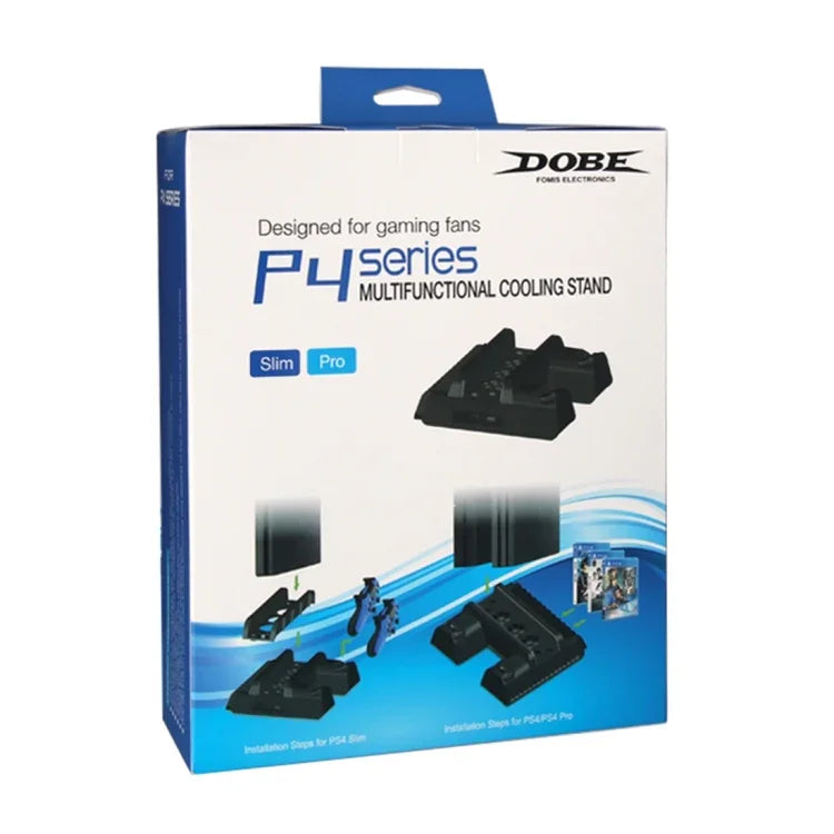 DOBE TP4-882 3 en 1 : Ventilateur de refroidissement pour console de jeux + emplacements de rangement pour jeux + station de charge pour manettes de jeu Sony PS4 / PS4 Pro / PS4 Slim.