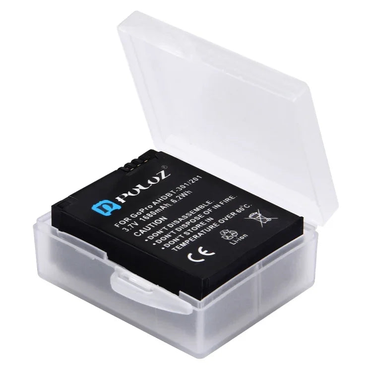Boîte de rangement transparente en plastique rigide PULUZ pour batterie GoPro HERO4, AHDBT-301/201, AHDBT-401