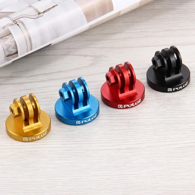 Adaptateur de trépied PULUZ à filetage 1/4 pouce, usiné CNC, compatible avec GoPro, Insta360, DJI et autres caméras d'action ; disponible en plusieurs couleurs : noir, or, bleu et rouge.