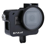 PULUZ Boîtier Coque en alliage d'aluminium CNC Cage de protection avec cadre d'assurance et objectif UV 52 mm pour GoPro HERO (2018) /7 Noir /6 /5, pour HERO6 /5 Cadre de traction, pour HERO5 Cadre de traction
