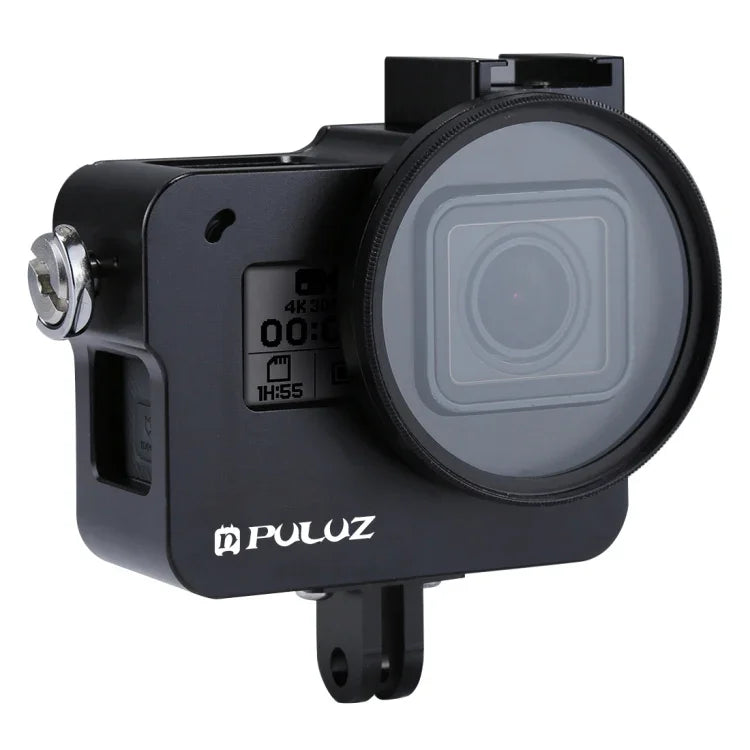 PULUZ Boîtier Coque en alliage d'aluminium CNC Cage de protection avec cadre d'assurance et objectif UV 52 mm pour GoPro HERO (2018) /7 Noir /6 /5, pour HERO6 /5 Cadre de traction, pour HERO5 Cadre de traction
