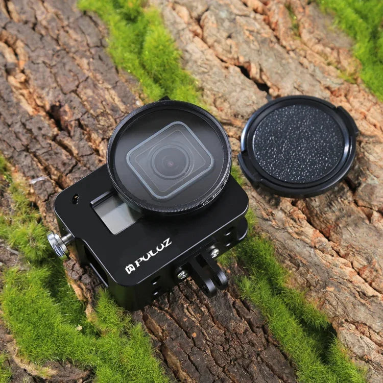PULUZ Boîtier Coque en alliage d'aluminium CNC Cage de protection avec cadre d'assurance et objectif UV 52 mm pour GoPro HERO (2018) /7 Noir /6 /5, pour HERO6 /5 Cadre de traction, pour HERO5 Cadre de traction