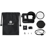 PULUZ Boîtier Coque en alliage d'aluminium CNC Cage de protection avec cadre d'assurance et objectif UV 52 mm pour GoPro HERO (2018) /7 Noir /6 /5, pour HERO6 /5 Cadre de traction, pour HERO5 Cadre de traction