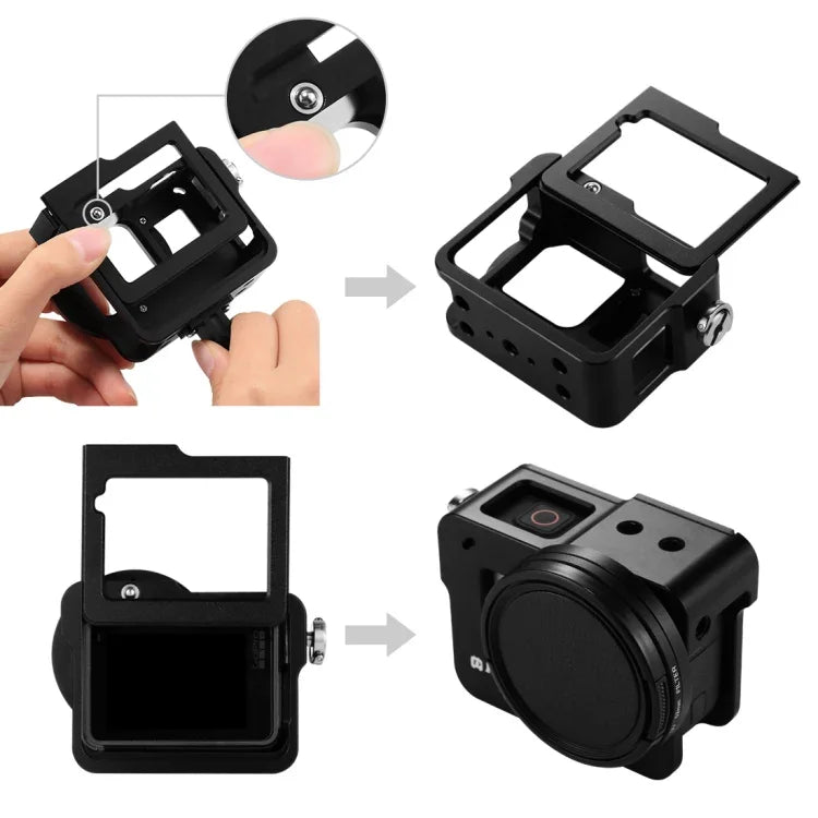 PULUZ Boîtier Coque en alliage d'aluminium CNC Cage de protection avec cadre d'assurance et objectif UV 52 mm pour GoPro HERO (2018) /7 Noir /6 /5, pour HERO6 /5 Cadre de traction, pour HERO5 Cadre de traction