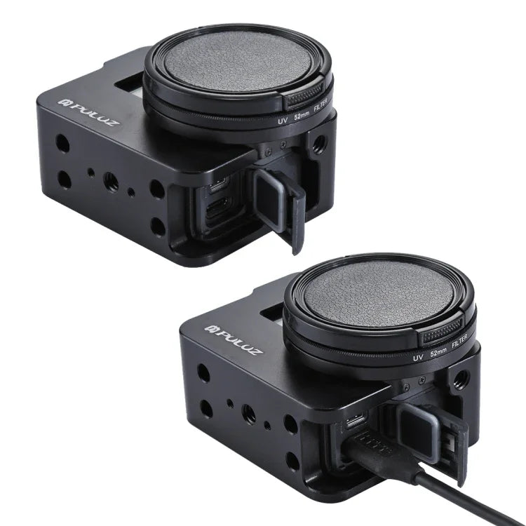PULUZ Boîtier Coque en alliage d'aluminium CNC Cage de protection avec cadre d'assurance et objectif UV 52 mm pour GoPro HERO (2018) /7 Noir /6 /5, pour HERO6 /5 Cadre de traction, pour HERO5 Cadre de traction