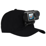 Casquette de baseball PULUZ avec fixation à boucle en J et vis pour GoPro, DJI OSMO Action et autres caméras d'action. Coloris : noir, rouge et bleu foncé.