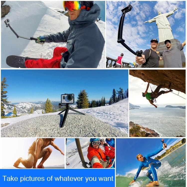 Trépied pliable PULUZ à 3 points d'appui avec perche à selfie et monopode extensible pour GoPro, Insta360 ONE R, DJI Osmo Action et autres caméras d'action, longueur : 20-58 cm
