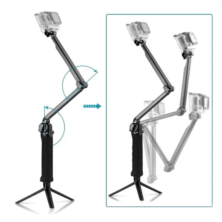 Trépied pliable PULUZ à 3 points d'appui avec perche à selfie et monopode extensible pour GoPro, Insta360 ONE R, DJI Osmo Action et autres caméras d'action, longueur : 20-58 cm