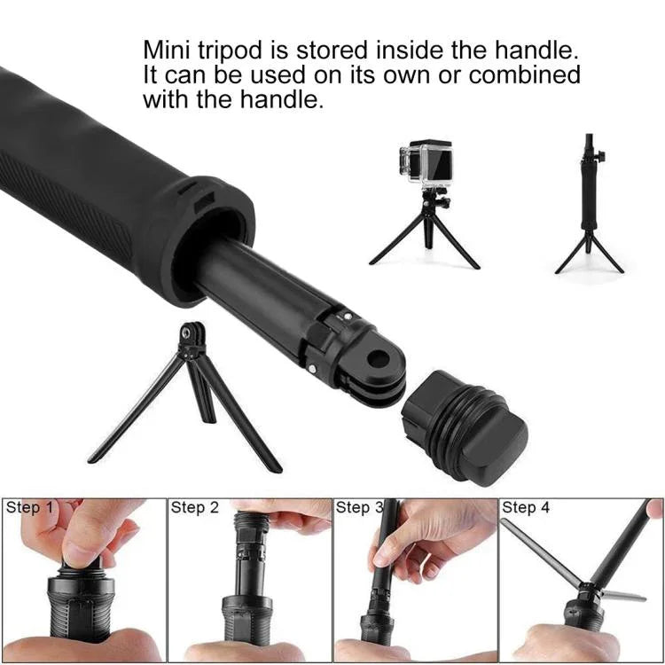 Trépied pliable PULUZ à 3 points d'appui avec perche à selfie et monopode extensible pour GoPro, Insta360 ONE R, DJI Osmo Action et autres caméras d'action, longueur : 20-58 cm