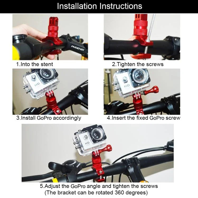Support adaptateur de guidon de vélo en aluminium à rotation 360° PULUZ avec vis pour GoPro, Insta360, DJI et autres caméras d'action, en stock en Chine (rouge), en stock en Chine (bleu), support adaptateur de guidon 1