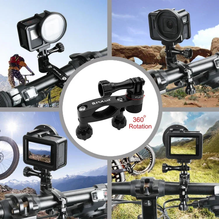 Support adaptateur de guidon de vélo en aluminium à rotation 360° PULUZ avec vis pour GoPro, Insta360, DJI et autres caméras d'action, support adaptateur de guidon 2