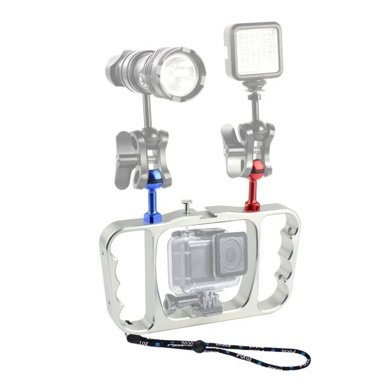 PULUZ Support de Plongée Double Poignée en Aluminium CNC avec Cordon pour GoPro, Insta360, DJI et Autres Caméras d'Action, Support de Bras de Lumière/S