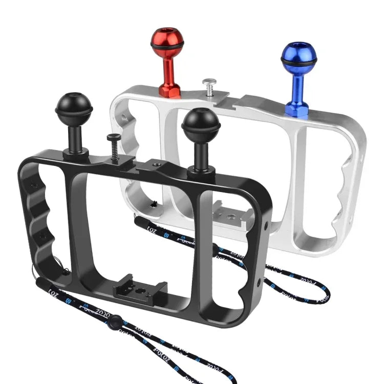 PULUZ Support de Plongée Double Poignée en Aluminium CNC avec Cordon pour GoPro, Insta360, DJI et Autres Caméras d'Action, Support de Bras de Lumière/S