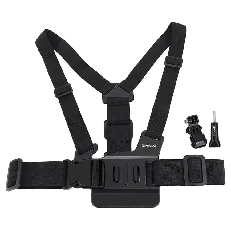 Sangle de poitrine réglable PULUZ avec fixation en J et vis longue pour GoPro, Insta360, DJI et autres caméras d'action.