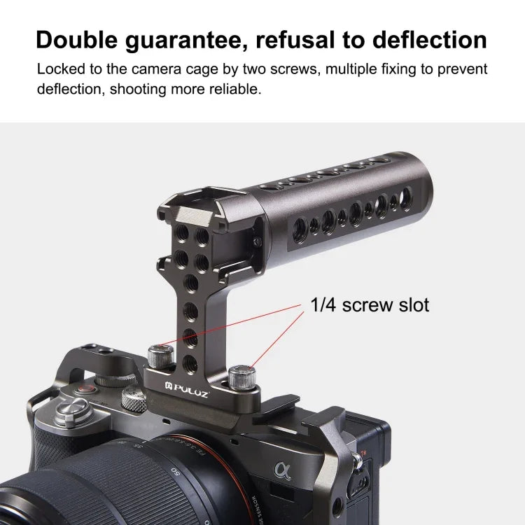 Poignée supérieure de stabilisation vidéo portable PULUZ avec 3 supports pour griffe porte-accessoires pour cage de caméra, pour poignée supérieure de cage de caméra