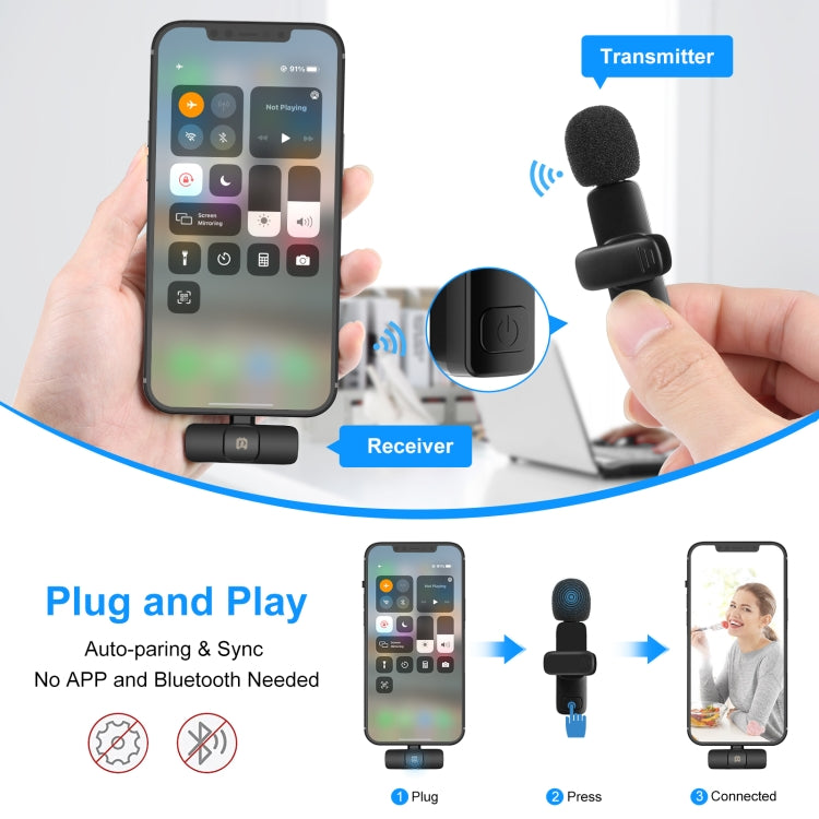 Microphone lavalier sans fil avec réduction de bruit et réverbération pour appareil 8 broches, support de charge téléphone, microphone sans fil 8 broches