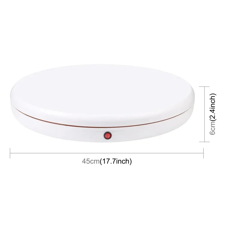 Présentoir rotatif PULUZ 45 cm avec télécommande et vitesse réglable, blanc, charge maximale 100 kg, disponible en plusieurs modèles : prise AU, prise EU, prise UK et prise US.