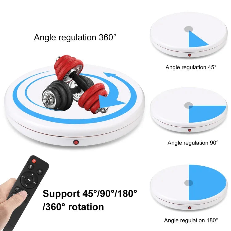 Présentoir rotatif PULUZ 45 cm avec télécommande et vitesse réglable, blanc, charge maximale 100 kg, disponible en plusieurs modèles : prise AU, prise EU, prise UK et prise US.