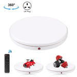 Présentoir rotatif PULUZ 45 cm avec télécommande et vitesse réglable, blanc, charge maximale 100 kg, disponible en plusieurs modèles : prise AU, prise EU, prise UK et prise US.