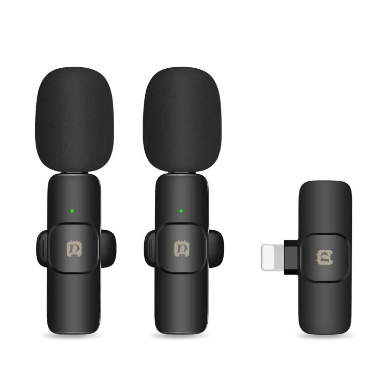 Microphones lavalier sans fil PULUZ avec réduction de bruit et réverbération pour iPhone / iPad, récepteur 8 broches et microphones doubles, récepteur 8 broches et microphones doubles