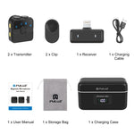 Microphone cravate sans fil magnétique PULUZ avec boîte de charge, récepteur RX 8 broches et 2 microphones TX, 8 broches 2 TX + 1 RX, avec boîte de charge