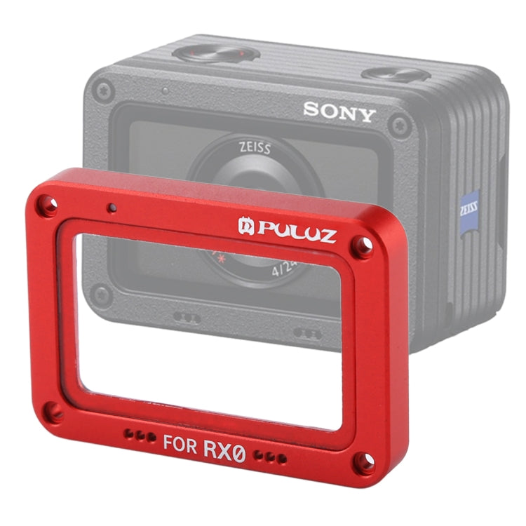 Protection d'objectif PULUZ en alliage d'aluminium et verre trempé, motif flamme, pour Sony RX0 / RX0 II, avec vis et tournevis, rouge flamme avant.