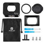 PULUZ pour Sony RX0 Cage de protection en alliage d'aluminium + filtre UV 37 mm + pare-soleil avec vis et tournevis, disponible en noir, or, bleu, rouge et argent.