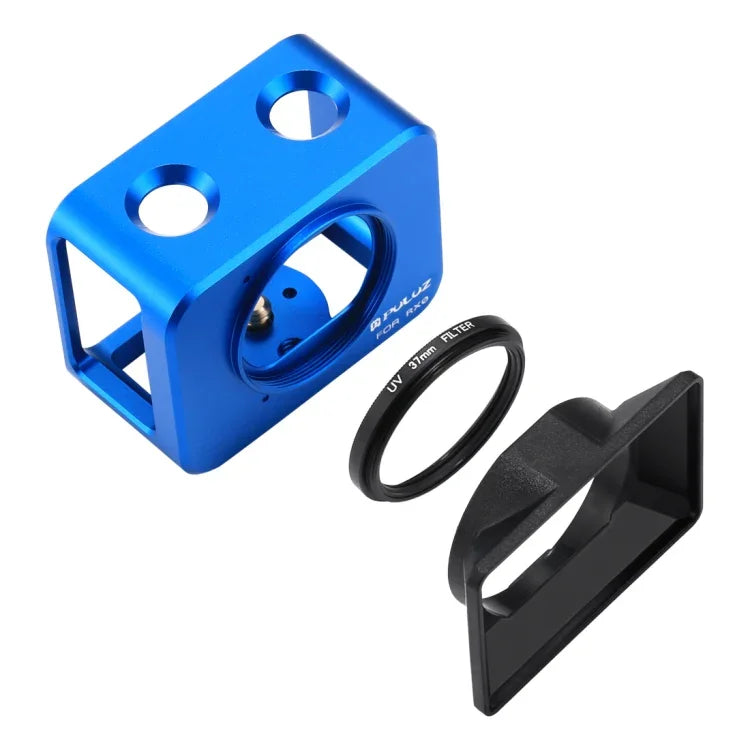 PULUZ pour Sony RX0 Cage de protection en alliage d'aluminium + filtre UV 37 mm + pare-soleil avec vis et tournevis, disponible en noir, or, bleu, rouge et argent.