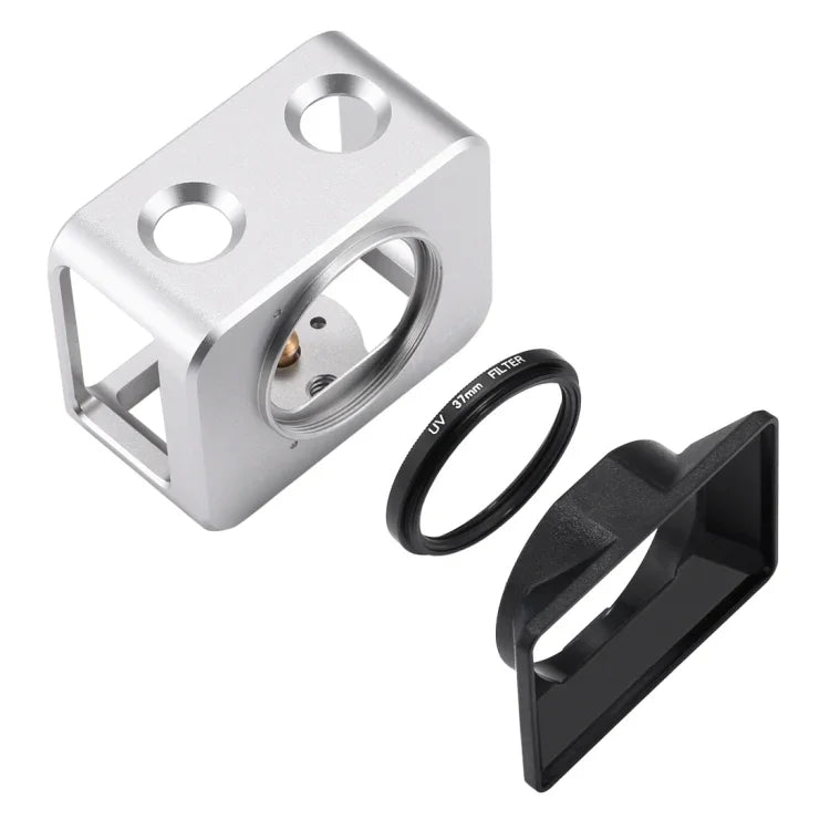 PULUZ pour Sony RX0 Cage de protection en alliage d'aluminium + filtre UV 37 mm + pare-soleil avec vis et tournevis, disponible en noir, or, bleu, rouge et argent.
