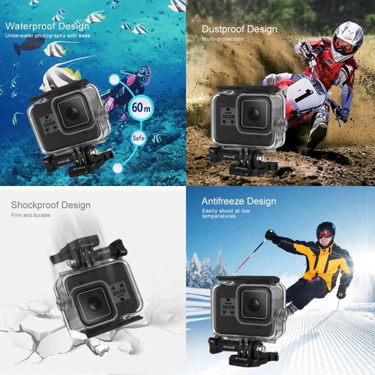 Boîtier étanche PULUZ pour caméra GoPro HERO8 Black, profondeur de plongée jusqu'à 60 m.