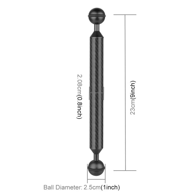 Bras flottant PULUZ en fibre de carbone à double rotule, diamètre des rotules : 25 mm, longueur : 23 cm (9 pouces), diamètre : 20,8 mm, noir.