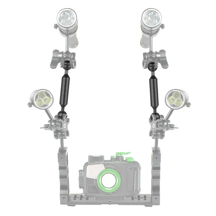 Bras flottant PULUZ en fibre de carbone à double rotule, diamètre des rotules : 25 mm, longueur : 23 cm (9 pouces), diamètre : 20,8 mm, noir.