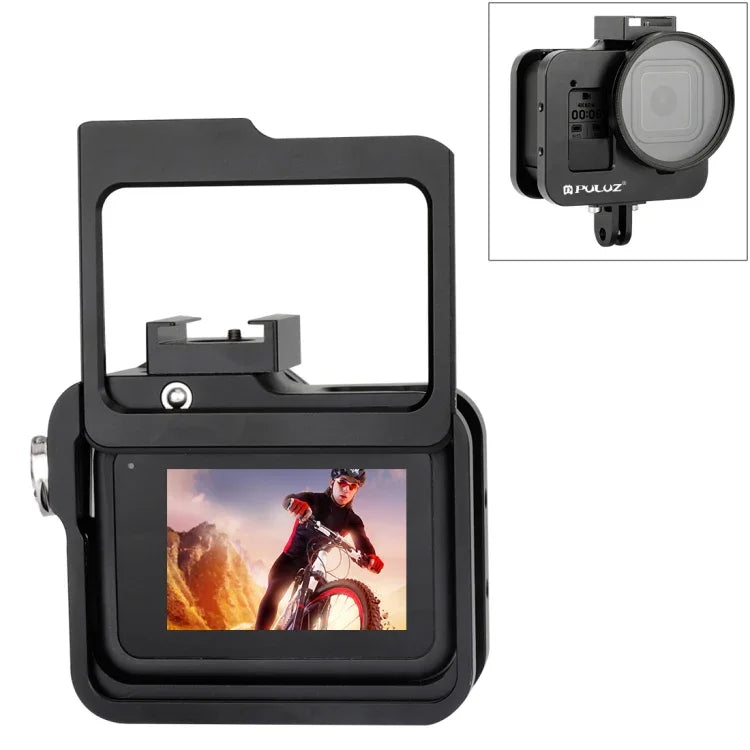 Boîtier de protection PULUZ en alliage d'aluminium usiné CNC avec cadre de sécurité et lentille UV 52 mm pour GoPro HERO8 Black.