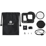 Boîtier de protection PULUZ en alliage d'aluminium usiné CNC avec cadre de sécurité et lentille UV 52 mm pour GoPro HERO8 Black.