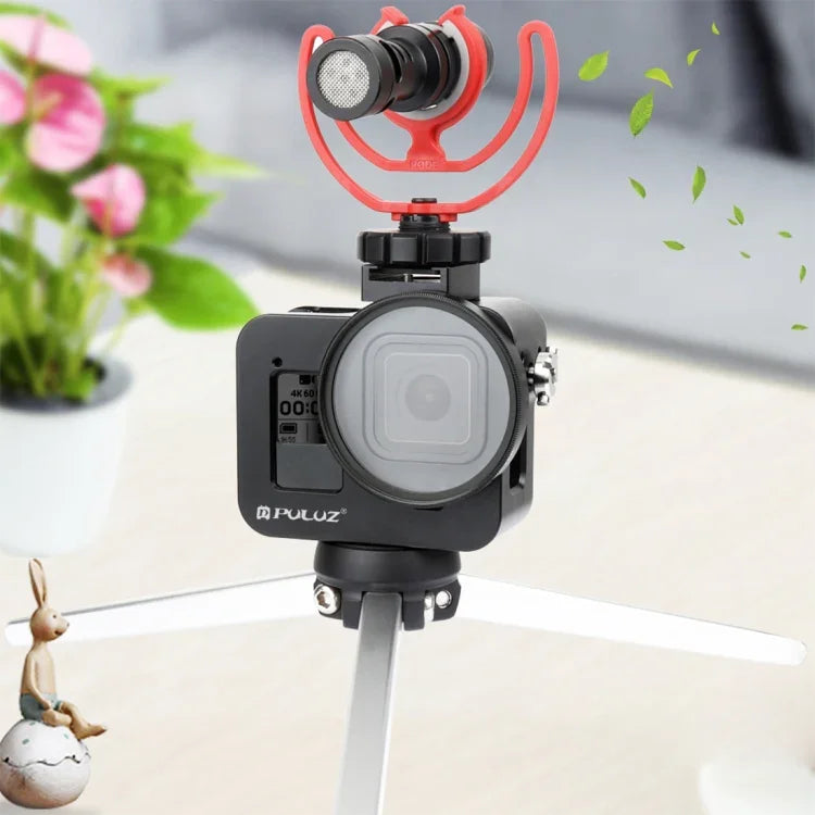 Boîtier de protection PULUZ en alliage d'aluminium usiné CNC avec cadre de sécurité et lentille UV 52 mm pour GoPro HERO8 Black.
