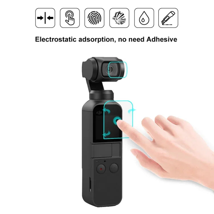 Protection d'objectif en verre trempé HD 2.5D PULUZ 9H + film protecteur d'écran pour stabilisateur DJI OSMO Pocket, compatible avec DJI OSMO Pocket