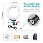 PULUZ anneau LED dimmable USB 3 modes 12 cm 4,7 pouces pour selfie, beauté, vlogging, photographie et vidéo avec tête de trépied, 4,7 pouces avec tête sphérique