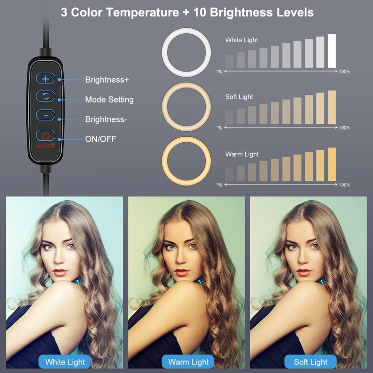 PULUZ anneau LED dimmable USB 3 modes 12 cm 4,7 pouces pour selfie, beauté, vlogging, photographie et vidéo avec tête de trépied, 4,7 pouces avec tête sphérique