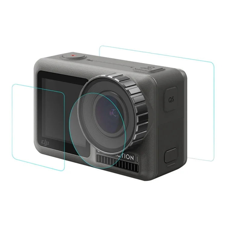 Objectif PULUZ + Film de protection en verre trempé 9H 2.5D pour écran LCD avant et arrière (compatible DJI Osmo Action)