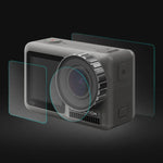 Objectif PULUZ + Film de protection en verre trempé 9H 2.5D pour écran LCD avant et arrière (compatible DJI Osmo Action)