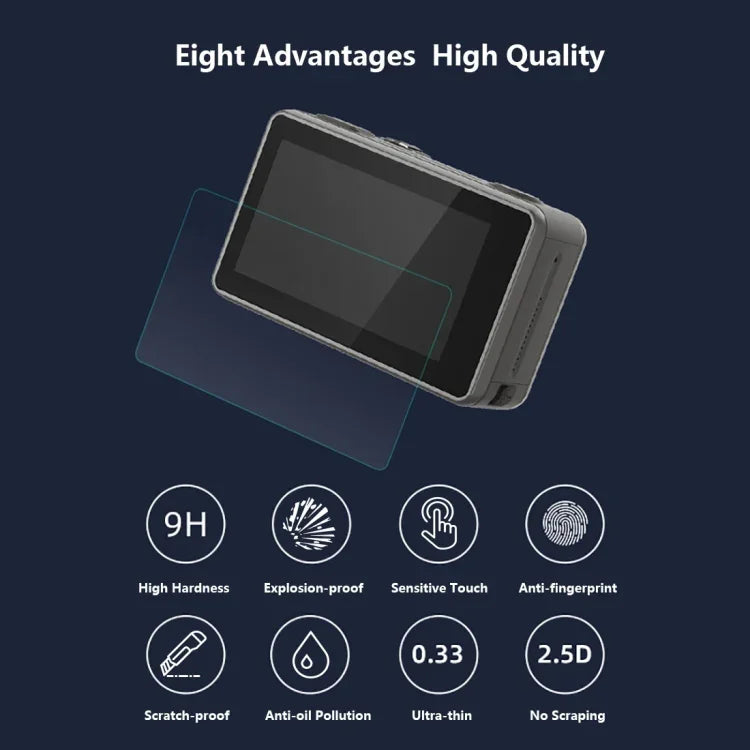 Objectif PULUZ + Film de protection en verre trempé 9H 2.5D pour écran LCD avant et arrière (compatible DJI Osmo Action)