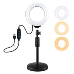 Support de bureau rond PULUZ + anneau lumineux LED USB de 12 cm (4,7 pouces) à 3 modes et intensité variable, idéal pour le vlogging et les vidéos. Hauteur réglable : 15,5 à 25,5 cm.