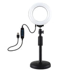 Support de bureau rond PULUZ + anneau lumineux LED USB de 12 cm (4,7 pouces) à 3 modes et intensité variable, idéal pour le vlogging et les vidéos. Hauteur réglable : 15,5 à 25,5 cm.