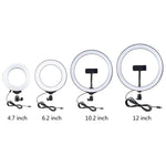 Support de bureau rond PULUZ + anneau lumineux LED USB de 12 cm (4,7 pouces) à 3 modes et intensité variable, idéal pour le vlogging et les vidéos. Hauteur réglable : 15,5 à 25,5 cm.