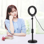 Support de bureau rond PULUZ + anneau lumineux LED USB de 12 cm (4,7 pouces) à 3 modes et intensité variable, idéal pour le vlogging et les vidéos. Hauteur réglable : 15,5 à 25,5 cm.
