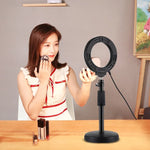 Support de bureau rond PULUZ + anneau lumineux LED USB de 12 cm (4,7 pouces) à 3 modes et intensité variable, idéal pour le vlogging et les vidéos. Hauteur réglable : 15,5 à 25,5 cm.